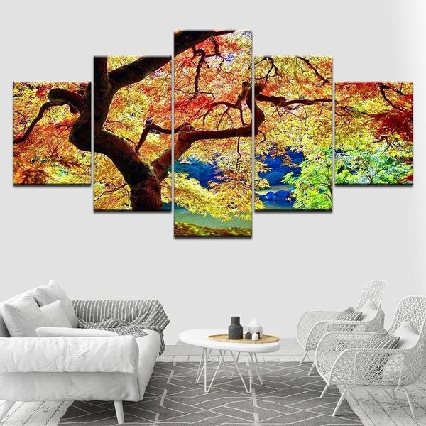 

5pcs/set maple wall art canvas paintings modern tree landscape home decor posters