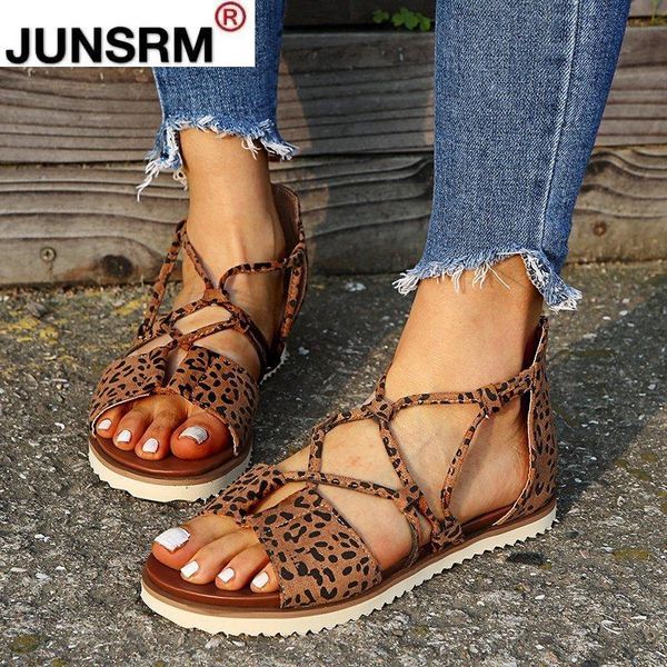 

summer women sandals fashion platform retro zipper leopard print casual flat plus size zapatos mujer, Black