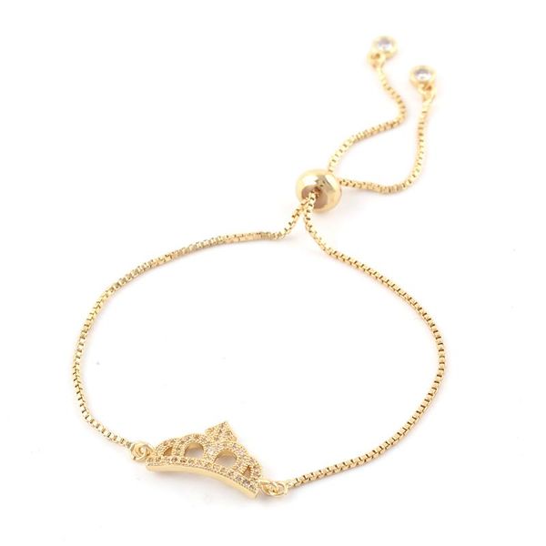 

charm bracelets luxury cz white zircon queen crown charms bracelet adjustable link chain women & bangles for jewelry accessories, Golden;silver