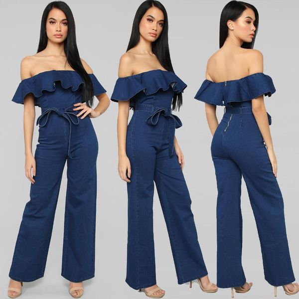

women's jumpsuits & rompers office lady denim womens jumpsuit fashion off shoulder oversized playsuit women one piece clothes 2021, Black;white