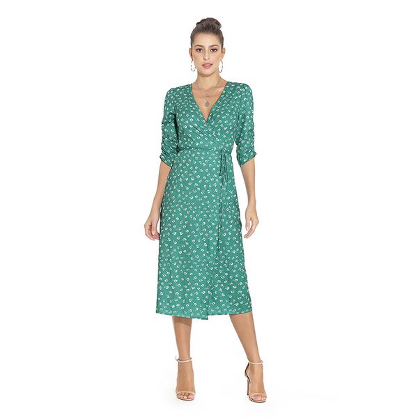 

Fashion Women Bohemian Kimono Wrap Dress Ladies A one-piece wrap dress V-Neck Casual Dresses long sleeve maxi dress, Black;gray