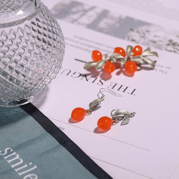 

earrings & necklace red fruit flower badge broochs lapel sweater wearing cartoon dangler sweet pin women gift for friend wife lover girl, Silver