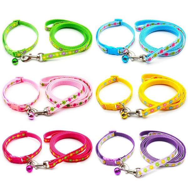 

dog collars & leashes 100sets adjustable collar leash walk set for small dogs cats colorful printed traction rope pets pet accessories