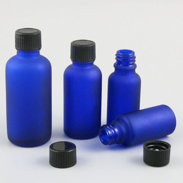 

5ml 10ml 15ml 20ml 30ml 50ml 100ml essential oil frosted blue glass bottle with plastic black cap for liquid cosmetic vial storage bottles &