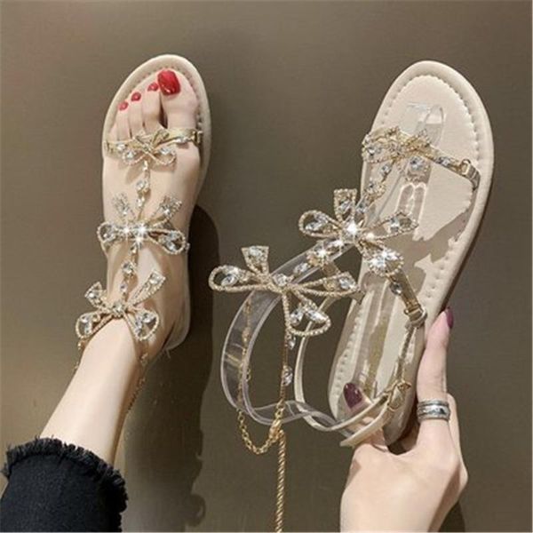 

sandals diamond women's summer mid heel shoes thick fairy style 2021 fashion bow roman ankle strap buckle gold, Black