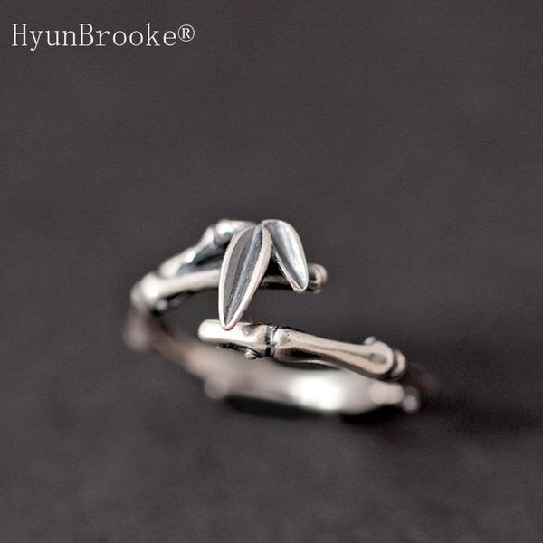 

cluster rings vintage s925 silver retro fine bamboo open ring female simple adjustable jewelry, Golden;silver