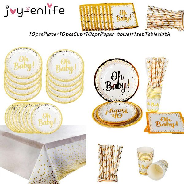 

baby shower decor gender reveal pregnancy birthday party disposable tableware oh printed pull flag multicolor tablecloth dinnerware