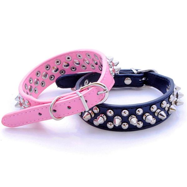 

punk style leather pet dog collar round head rivet studded tapered neck strap pitbull with 6 color collars & leashes