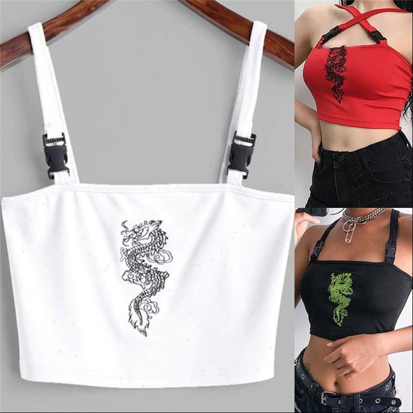 

crop casual dragon pattern womens camis summer cropped tight attractive fitness polyester u neck fashion tank top, White