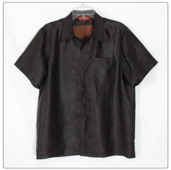 

arrival pure gambiered guangdong silk men short-sleeve pocket shirt, 100% male turn down collar business casual shirt men's shirts, White;black