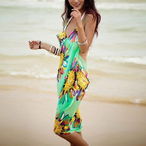 

bohemian dress 2021 women summer beach bikini flower printing cover ups swimsuit tunic deep v-neck robe wear women's swimwear, White;black