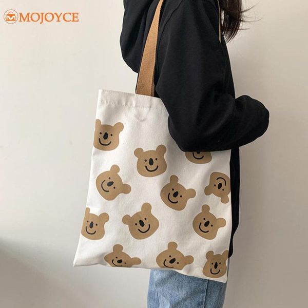 

evening bags leisure women bag kawaii cartoon bear printing female handbags canvas shoulder ladies large capacity tote shopping literary
