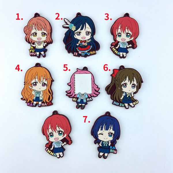 

keychains love live anime keychain kotori nico rin umi maki chika dia riko yoshi kc kunikida kanan rubber keyring phone strap, Silver