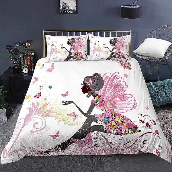 Cute Fairy Buttery Butterfly Pattern Quilt Covers para Crianças Crianças Quarto Duvet Cover Cama Conjunta US / EU / AU TODA ALEMANHA Decoração de cama em casa 210615