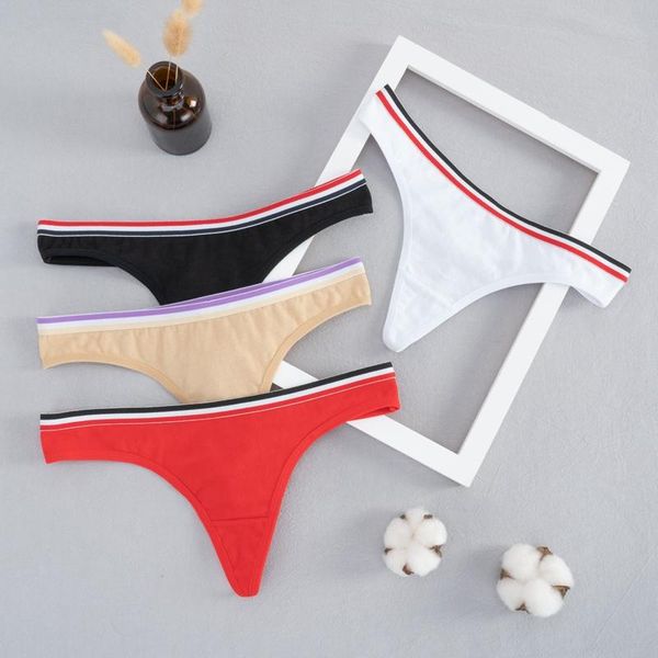 

women's panties simple design cotton thongs fashion women underwear solid underpants lingerie v-pants pinstripe, Black;pink