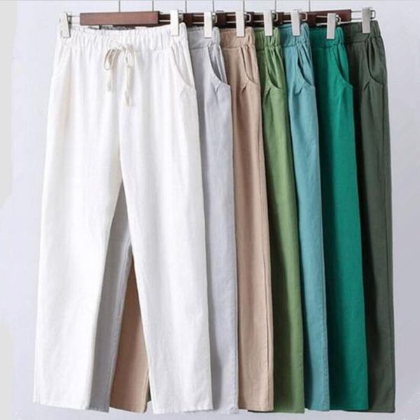 

women's pants & capris cotton linen ankle length spring summer casual pencil trousers plus size - 6xl 7xl, Black;white