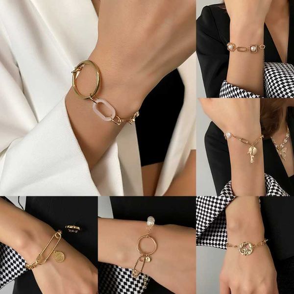 

style and versatile geometric bracelet pearl pin chain gift link,, Black