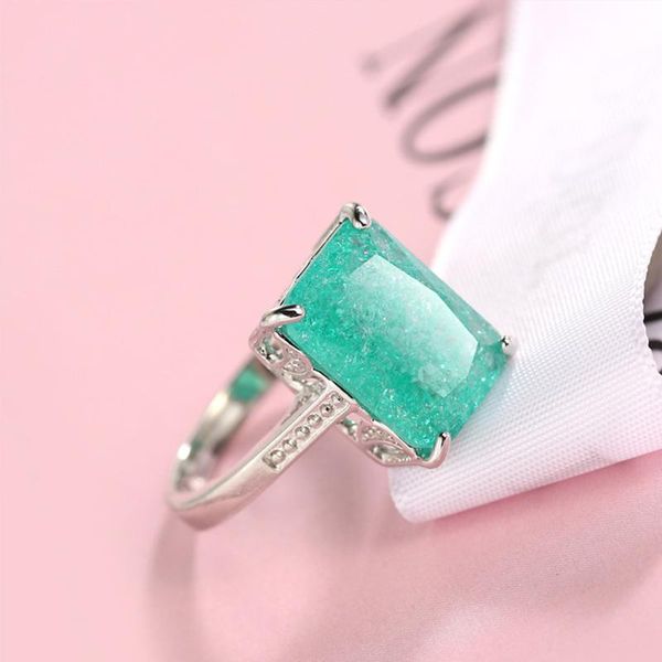 

wedding rings luxurious austria crystal got engaged ring for women green flower square zircon bride jewellery, Slivery;golden