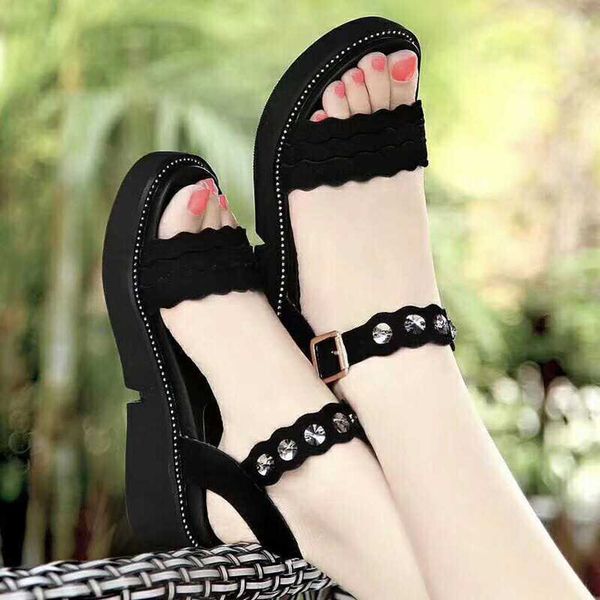 Sandali da donna Estate Pesce Mouthcasual Scarpe open toe Strass Piatto Infradito Tacchi alti Piattaforma da spiaggia Donna # 45 Y0721