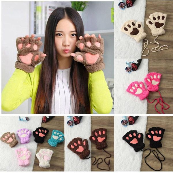 

five fingers gloves 14colors fashion lovely winter warm bear cat fingerless plush, Blue;gray