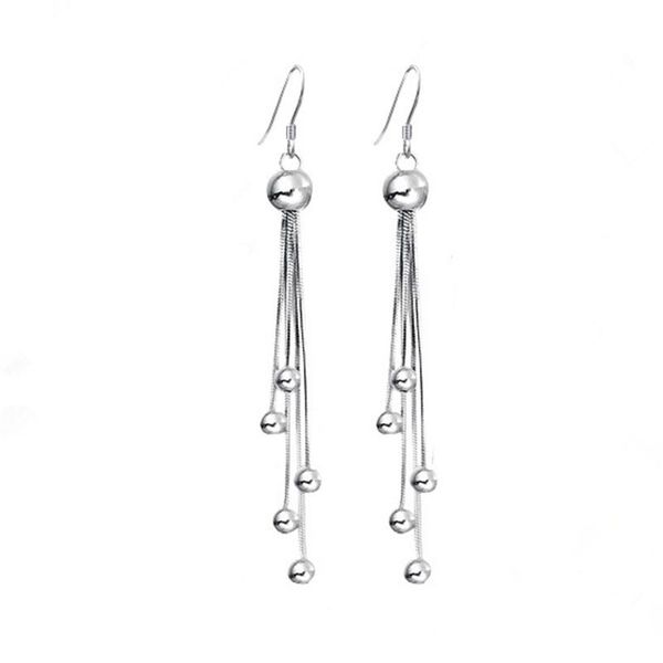 

dangle & chandelier dropship vintage silver color bar long thread tassel drop earrings for women glossy bead korean earring fashion jewelry