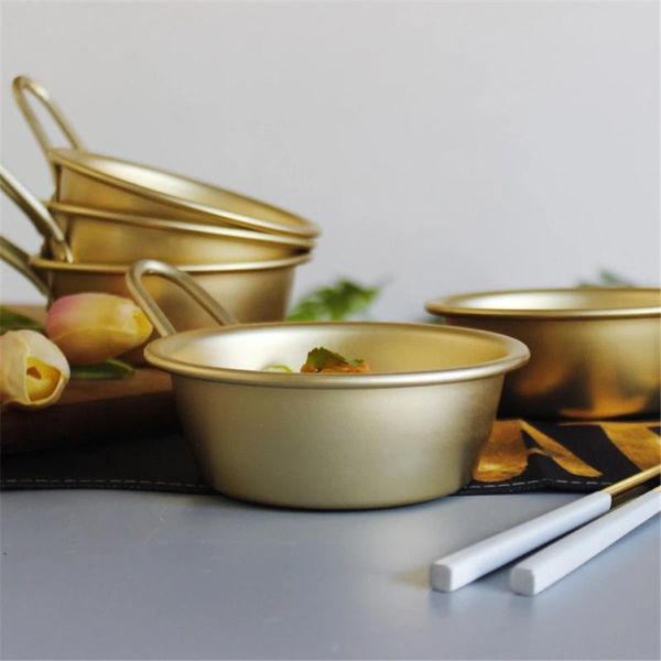 

bowls korean style yellow aluminum bowl noodle rice wine with handle golden milk pot cooking dessert drink salad