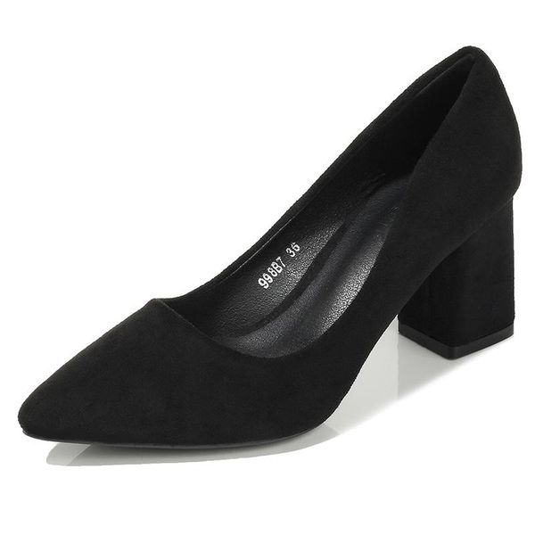 

dress shoes women high heels 2021 fashion shallow black suede thick women's plus size mujer pumps zapatos