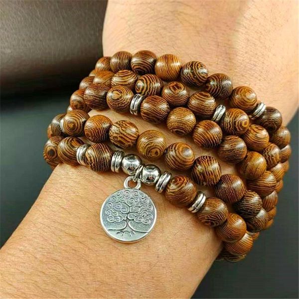 

beads rosary bracelet men tibetan buddhist prayer charm mala meditation tree of life lucky wenge wood women jewelry beaded, strands, Black