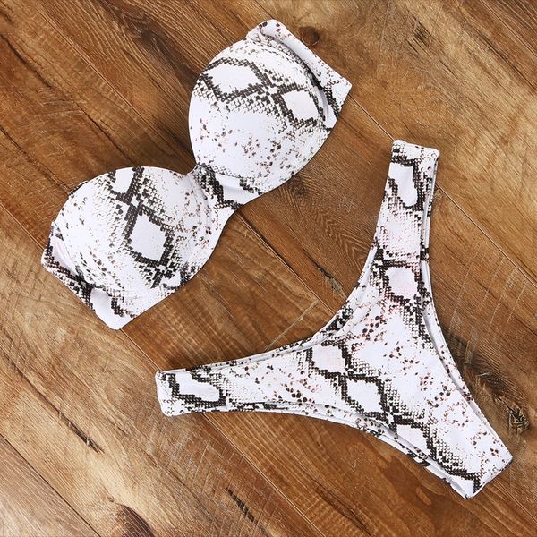 

2021animal print leopard bikini push up swimsuit women bikini set 2021 brazilian thong bathing suit bandeau beach wear swimwear, White;black