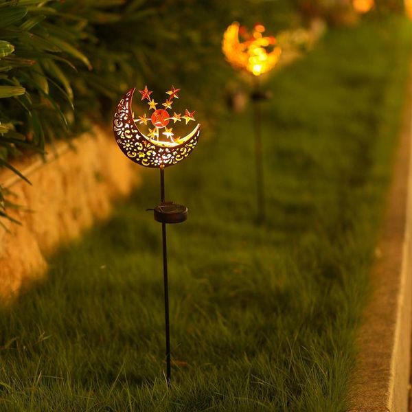 

solar garden light sun moon flame retro hollow iron outdoor landscape passage lawn lamps power waterproof lamp