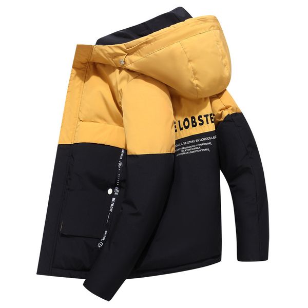 

cotton winter sports hooded men's thickened warm color matching cotton padded et, Black