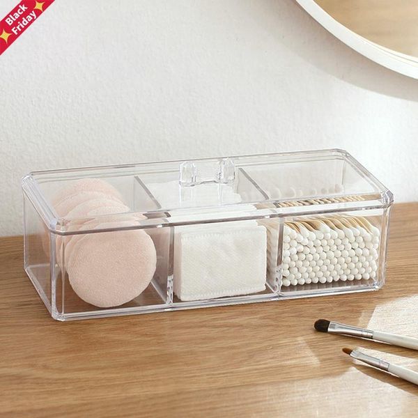 

three intervals grids cotton swab pad storage box deskacrylic material transparent cosmetic makeup organizer boxes & bins