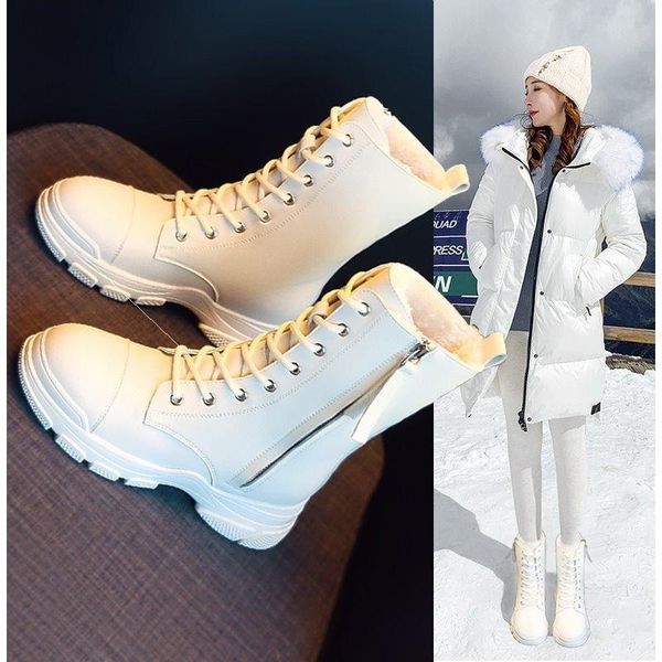 

boots women's shoes winter british style ladies plus velvet thickening tube snow warm fashion cotton, Black