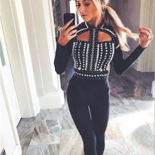 

dress luxury women beading black bandage jumpsuit of monkey band, Black;gray