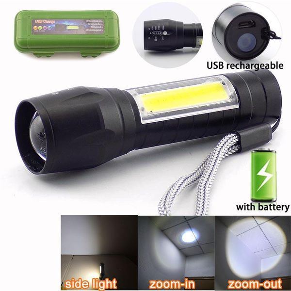 

torches portable 4 modes flash light zoom usb rechargeable q5 lamp camping mini cob work lighting powerful flashlights