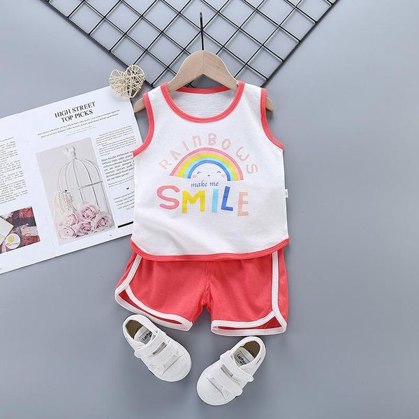 

clothing sets 2 pieces summer children girls pajamas cotton cute cartoon sleeveless vest short for kids 1-5 years, White