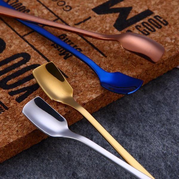 

spoons square head long handle spoon colorful stainless steel flatware drinking tools kitchen gadget coffee fruit teaspoon h5
