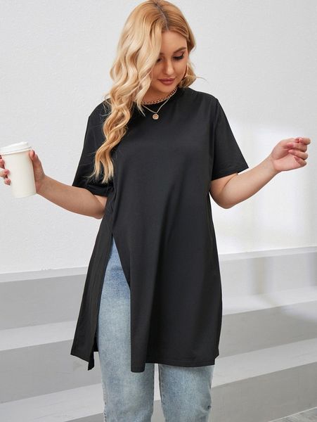

plus split hem tee x77a#, Black