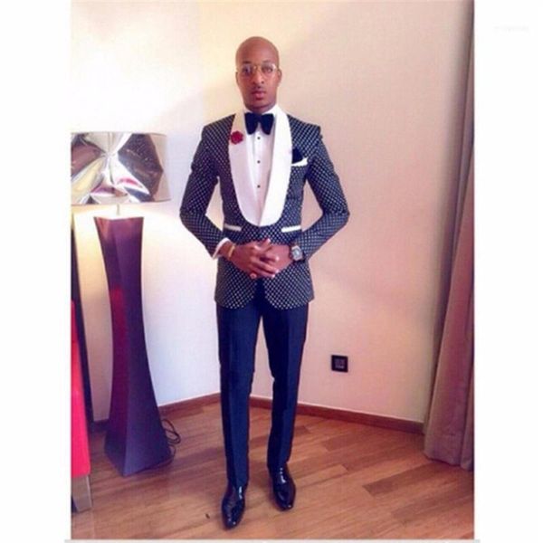 

men's suits & blazers arrival groomsmen shawl white lapel groom tuxedos navy blue men wedding sets(jacket+pants)1, White;black