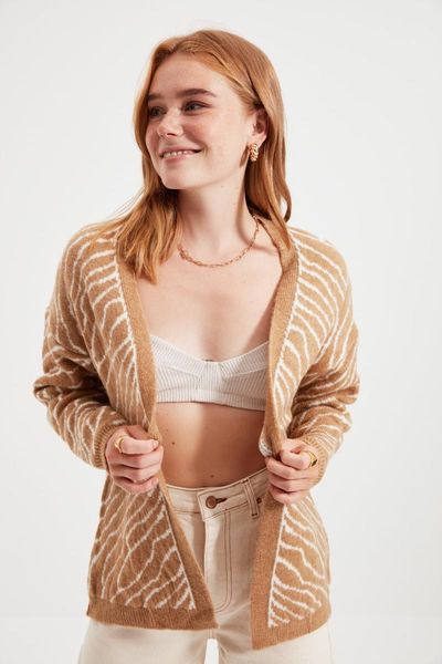 

women's knits & tees trendyol jacquard knitwear cardigan twoaw22hi0086, White