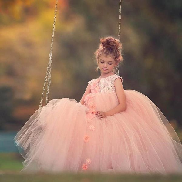 

girl's dresses girls pageant flower kids formal wear birthday christmas wedding party events o-neck tulle hand made flowers, Red;yellow