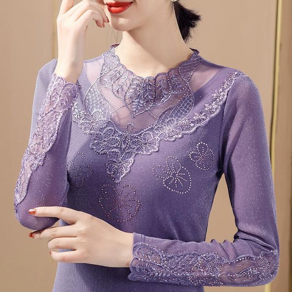 

women's t-shirt 2021 spring women fashion hollow out lace elegant slim drilling shirt -4xl plus size clothes, White