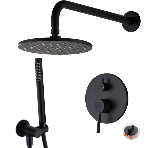 

black round shower faucet set wall mounted rainfall solid brass system kit 2-way mixer bath bathroom sets