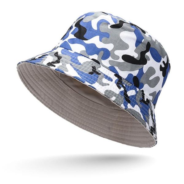 

cloches men women visor hat double-sided-wear caps summer beach bucket fishing polyester holiday camo floral travel cap, Blue;gray