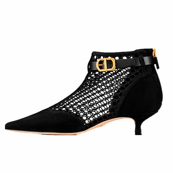 

sandals fashion hollow out pointed genuine leathe large size shoes 34-43 ankle boots low heel summer mesh women sandal booties, Black