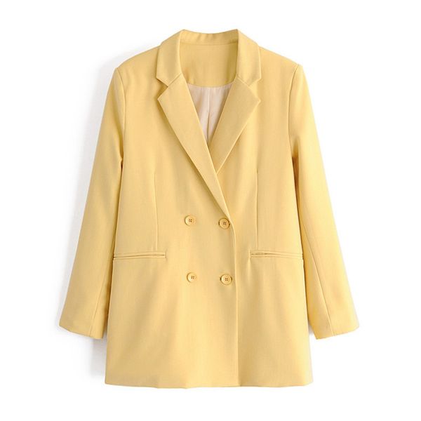

fashion yellow blazer jacket women's double breasted long sleeve blazers feminino office wear suit 210430, White;black