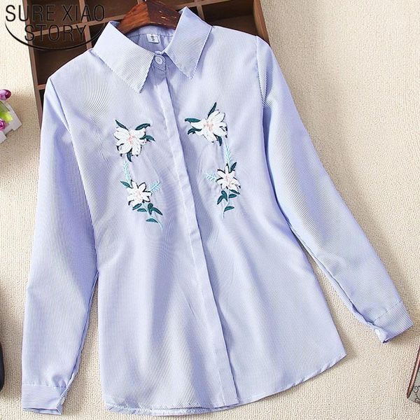 

fashion women shirts long sleeve casual office lady embroidery floral turn-down collar clothing 5140 50 women's blouses &, White