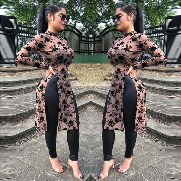 

women's blouses & shirts spring women fashion mesh print long high collar split casual sleeve womens, White