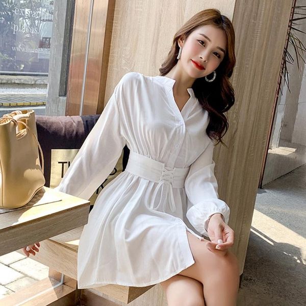 

women dress autumn long sleeve high waist lace-up casual female slimming fashion dresses, Black;gray