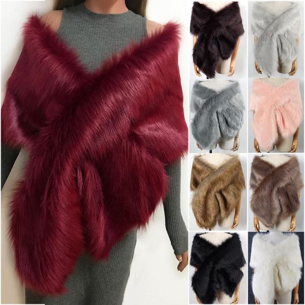 

scarves luxury faux fur collar shawl for women stole shrug winter bridal wedding cover up female elegant evening cape coat, Blue;gray